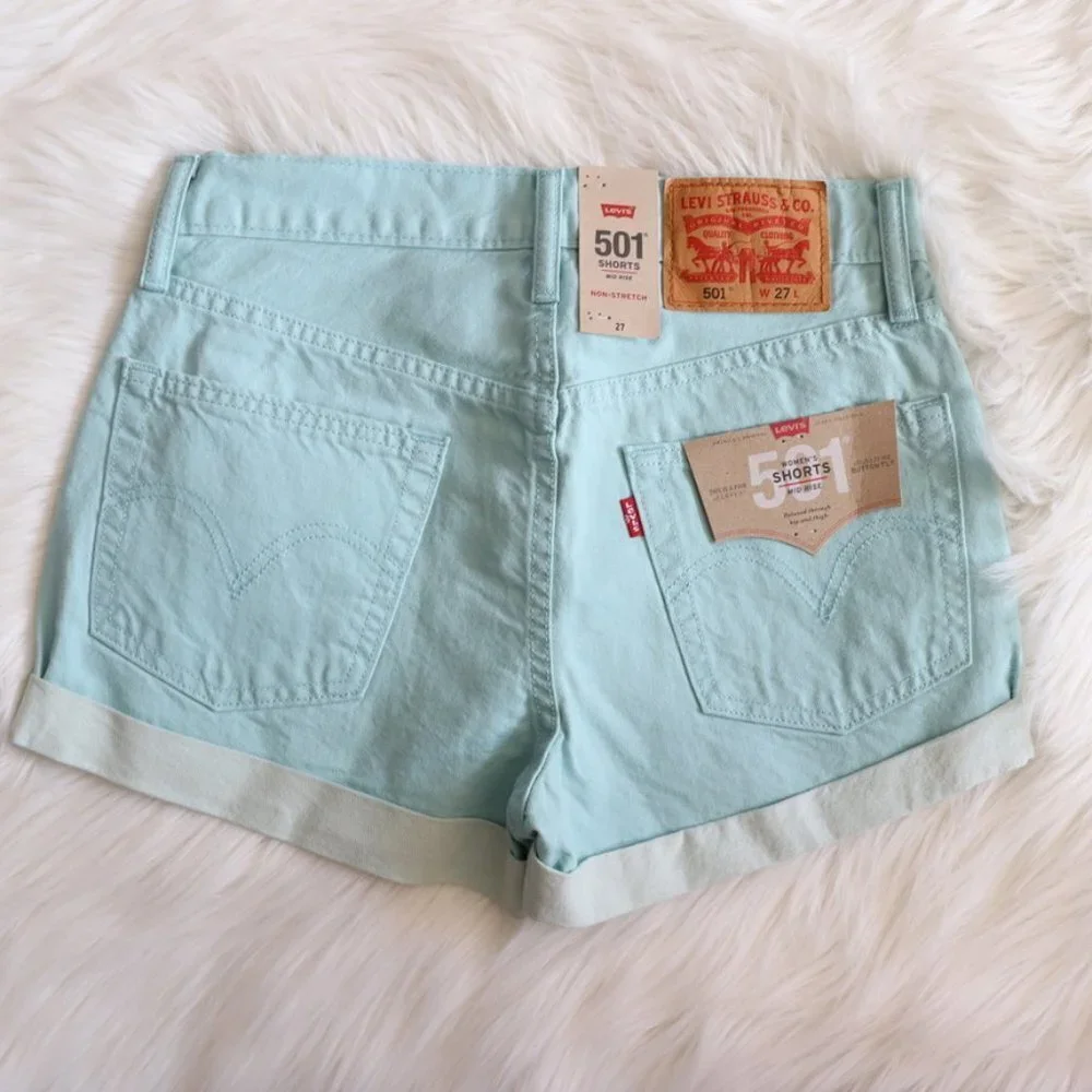 NWT Levi's Denim Shorts 501 Teal Blue Size 27